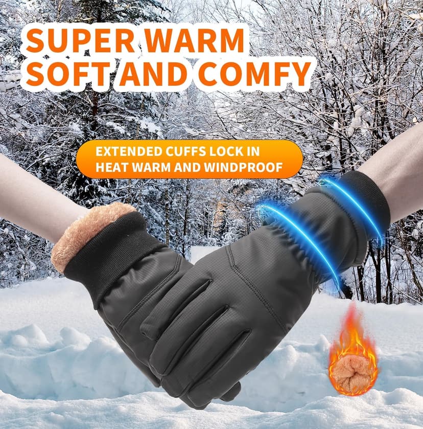 Jeniulet Waterproof Winter Gloves for Men Warm Ant-slip Touchscreen Ski Snow Cycling Running Cold Weather Long Fleece Lining