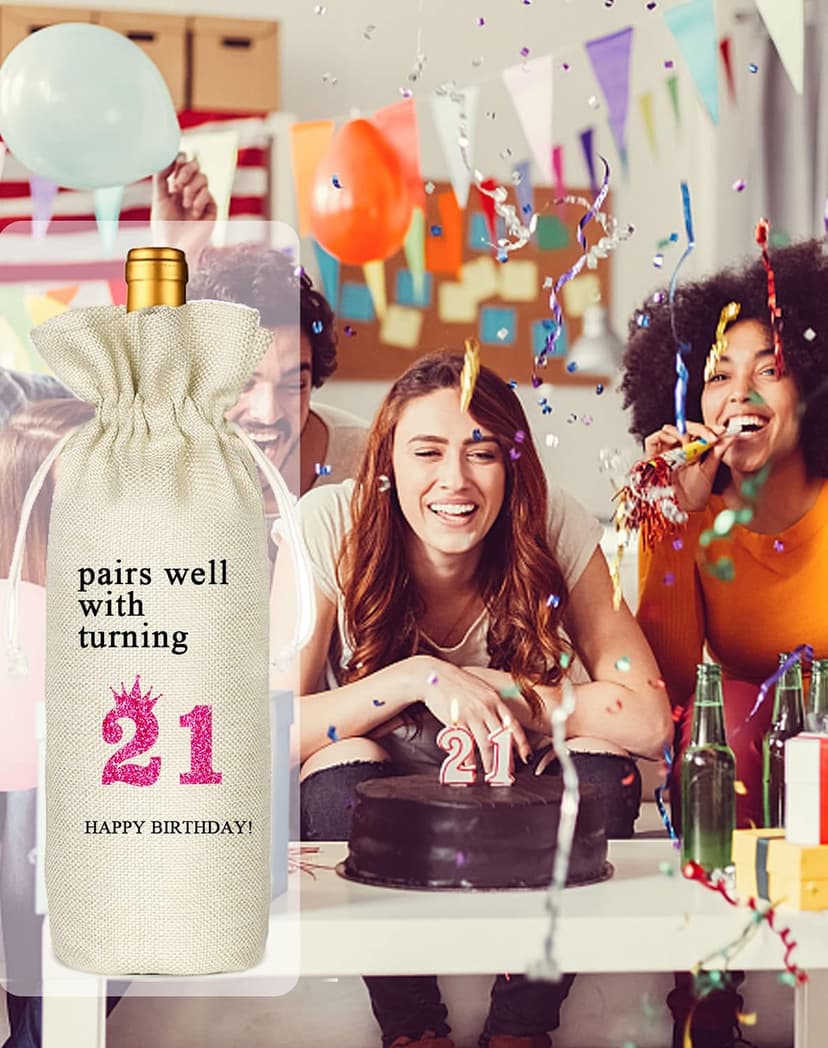 Socive 21st Birthday Wine Bag, Presents for 21st Birthday girl, 21 Years Old Gift Idea Wine Bag for Her Girl Friend, Sister Party Decorations B0B21FJ1NH