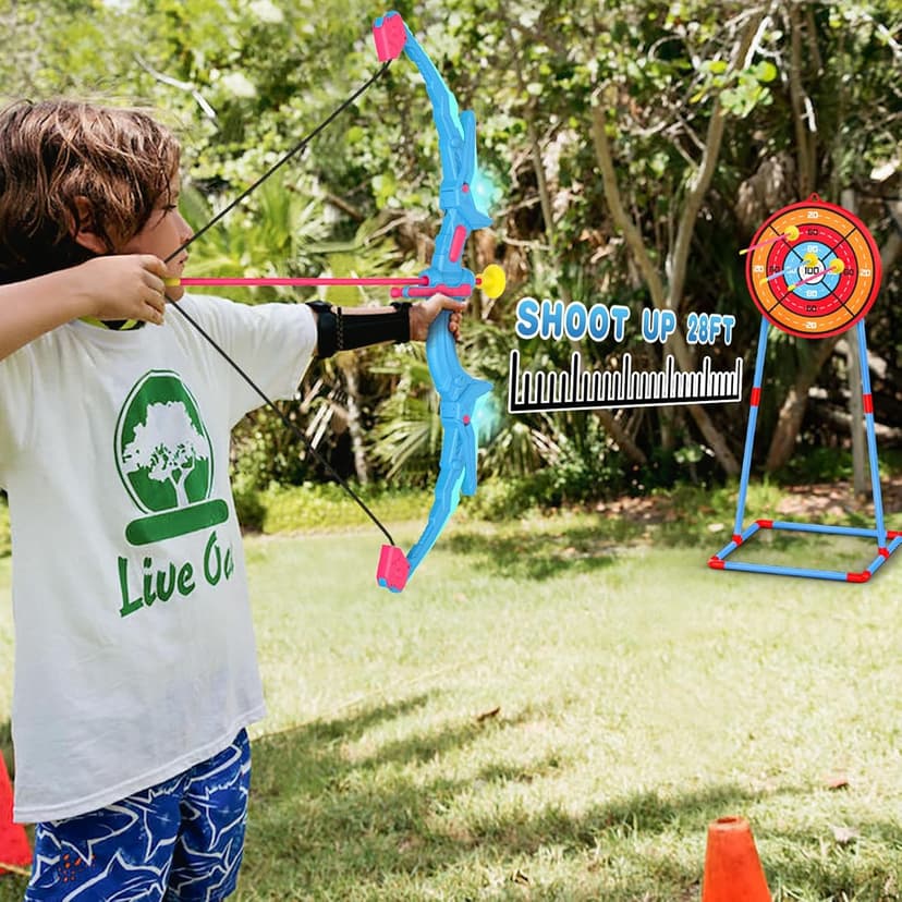 2 Pack of Kids Bow and Arrow Set, Light Up Archery Toy Set with 14 Suction Cup Arrows & Standing Target, Perfect Kids Indoor and Outdoor Toys for 4 5 6 7 8 9 10 Year Girls Boys Birthday Gifts Ideas