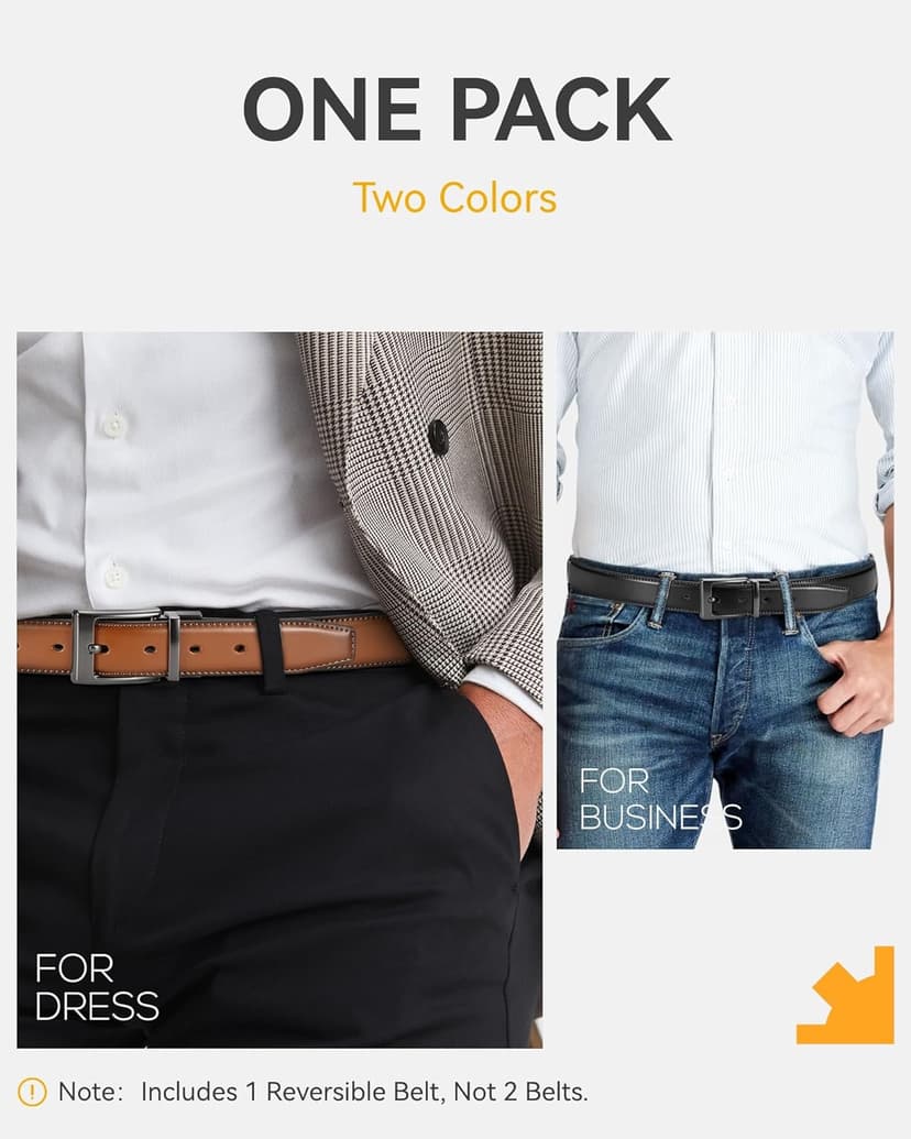 CHAOREN Reversible Belt Men 1 Piece - 1.25" Leather Dress Belt - Trim to Fit for Elegant Style