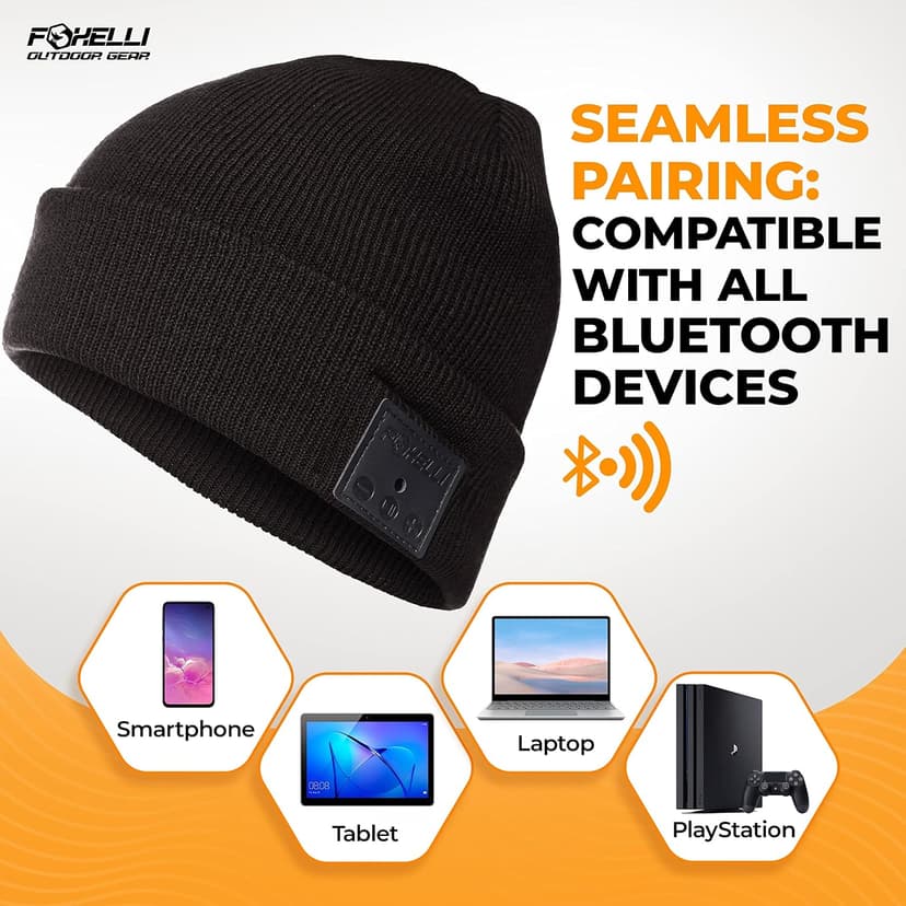 Foxelli Bluetooth Beanie Hat – 15-Hour Battery, Built-in Mic, Fully Washable, Perfect Tech Gift for Men & Women B08T6QBZC2