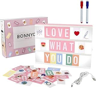 Pink Cinema Light Box with 400 Letters, Emojis, 2 Markers - BONNYCO | Led Light Box Home Office & Room Decor | Cinema Led Sign Letters Board Gifts for Women and Girls Christmas Birthdays | Pink Decor