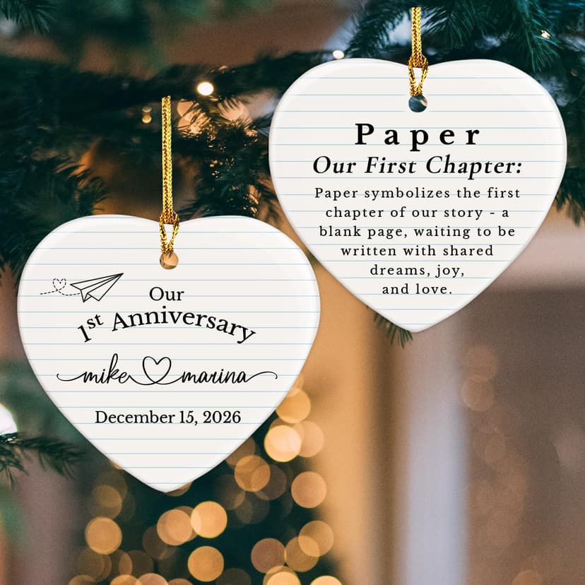 Personalized 1st Anniversary Ornament 2026, Christmas Hanging for Couple, First Wedding Gift Ideas for Her, 1 Year Paper Anniversary Ceramic Ornament for Husband&Wife, Married Decoration B0FVRNPN6F