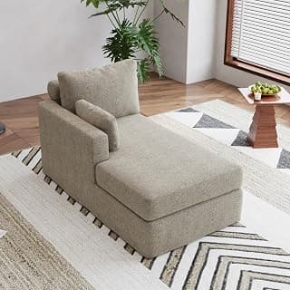 31.89" Chaise Lounge with Left Armrest Upholstered Modern Lounge Couch Sleeper Sofa with Cushions & Pillows for Living Room Bedroom Reading Nookk,Taupe