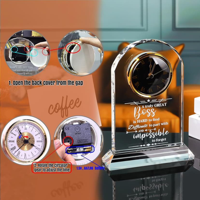 Ornalrist Boss Gifts for Men Women Crystal Clock, Gifts for Retirement Female Boss - Boss Appreciation Gift for Men, Boss's Day Gift Idea - Boss, Mentor, Leader Desk Office Home Decor