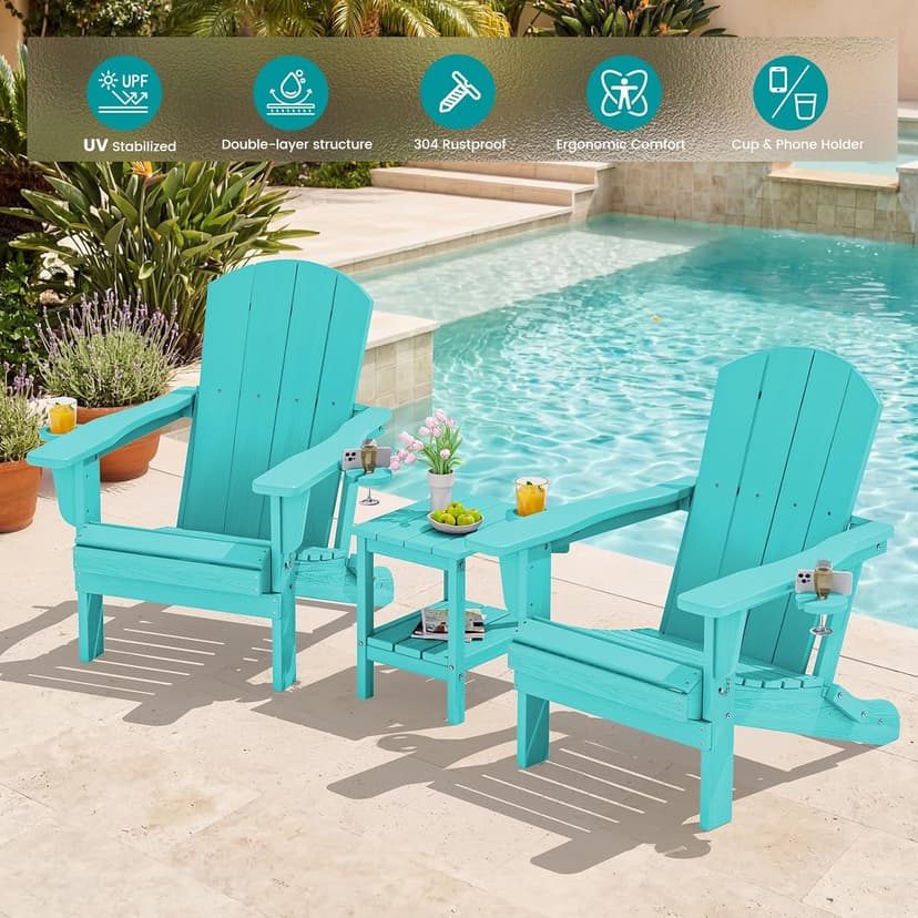 SERWALL Adirondack Chair with Cup Holders - Composite Adirondack Chairs Set of 2 HDPE Outdoor Chairs All Weather Use- Aruba