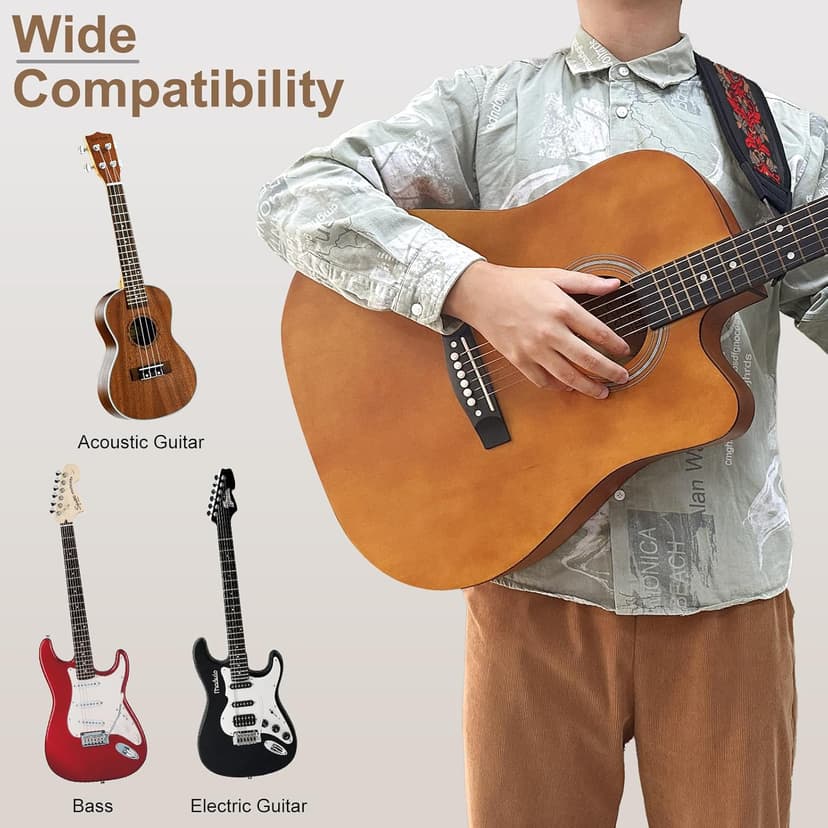 Guitar Strap and Bass Strap, Embroidered Guitar Strap, Adjustable Strap Length, Equipped with 3D Sponge Filled Foam Pad, Comes with 4 Picks + 2 Strap Locks, Best Gift for Guitar Players, Vintage Red