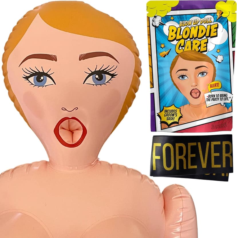 Inflatable Doll with Groom Sash - Bachelor Party Favors - Bachelor Party Decorations - Bachelorette Party Favors - Gag Gifts - 60" Blondi Care