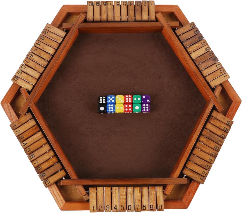Juegoal Wooden Shut The Box Dice Game for 1-6 Players, Upgrade Tabletop Board Game with 12 Dice for Kids Adults Families, Classics Travel Portable Classroom Home Party Pub Board Game Sets