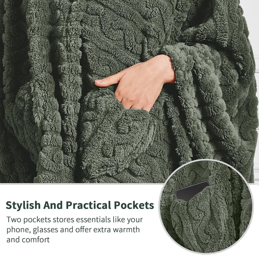 Wearable Blanket Sherpa Fleece Shawl Blanket with Pockets Blanket Poncho Cape for Adults, Cozy Shawl TV Throw Blankets B0DJBGMMCP