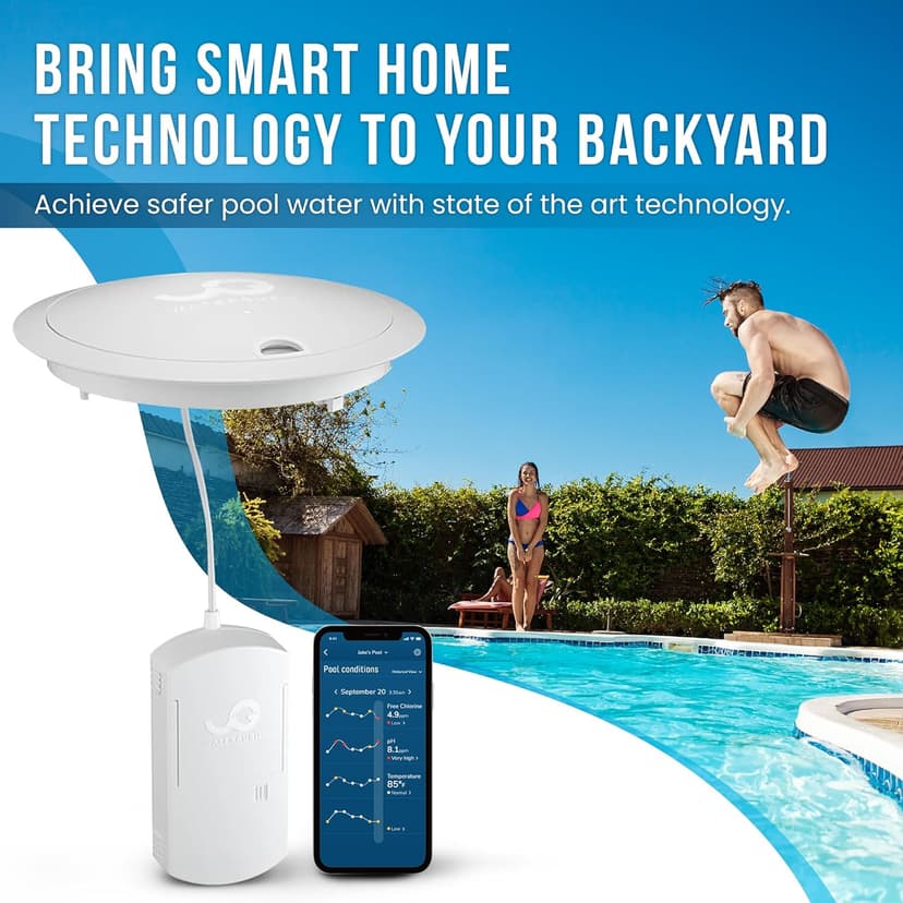 WaterGuru Sense S2 Smart Pool Monitor – Digital Pool & Spa Water Tester for Chlorine, pH, CYA & Alkalinity – Wi-Fi Enabled – Includes C5 Cassette, Float Ring & Batteries