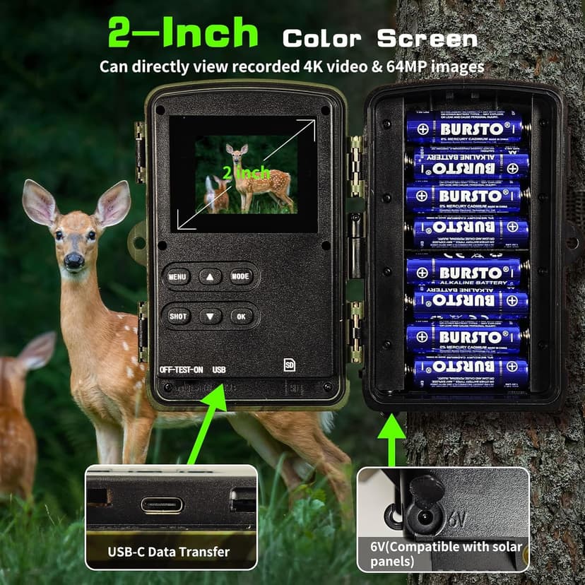 Trail Camera 4K, WiFi Game Camera, 120°Wide Angle, Night Vision Cameras, 32GB TF Card, IP66 Waterproof, Deer Scouting or Home Security, 0.2s Trigger Motion Activated for Wildlife