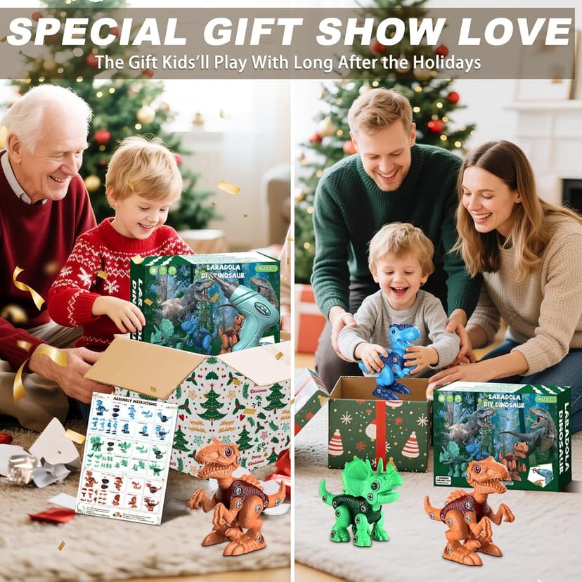 Laradola Dinosaur Toys for 3 4 5 6 7 8 Year Old Boys, Take Apart Dinosaur Toys for Kids 3-5 5-7 STEM Construction Building Kids Toy with Electric Drill, Party Christmas Birthday Gifts Boys Girls