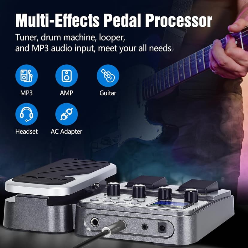 MG-100 Professional Multi Effects Guitar Pedal, Electric Guitar Effects Pedal with 58 Effects, Guitar Effects Processor with Wah Pedal for Sound Di Box Electric Guitar Bass Loop Amplifier Tube Pedal