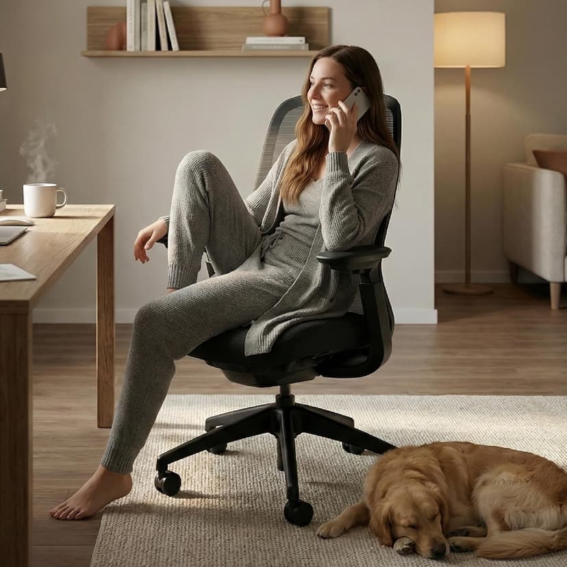 COLAMY Aether Executive Office Chair for Long Hours, One-Touch Easy Adjust Managerial Desk Chair with Levitating Seat Cushion & Pilot-Level Sync Armrests, 300 LBS Mid Back Mesh Computer Chair,Black