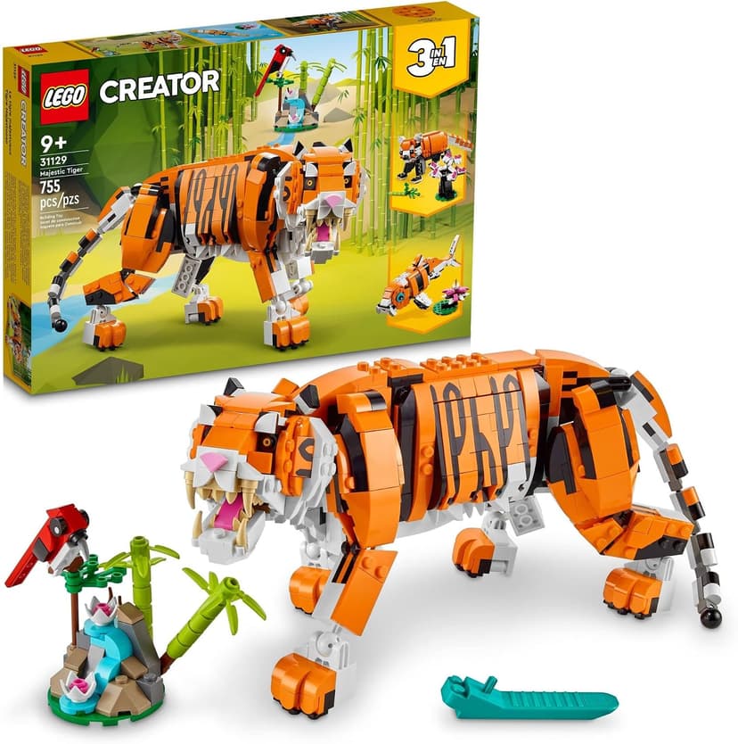 LEGO Creator 3 in 1 Majestic Tiger Building Set, Transforms from Tiger to Panda or Koi Fish Set, Animal Figures, Collectible Building Toy, Gifts for Kids, Boys & Girls 9 Plus Years Old, 31129 B09FM57L7B