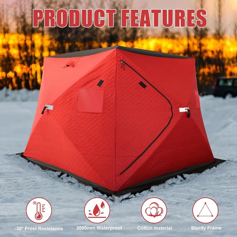 ShedOFF 300D/600D Insulated Ice Fishing Shelter 2-3 Person, Wide Bottom Windproof Pop-up Ice Fishing Tent, Thermal Portable Ice Shanty Ice Shack
