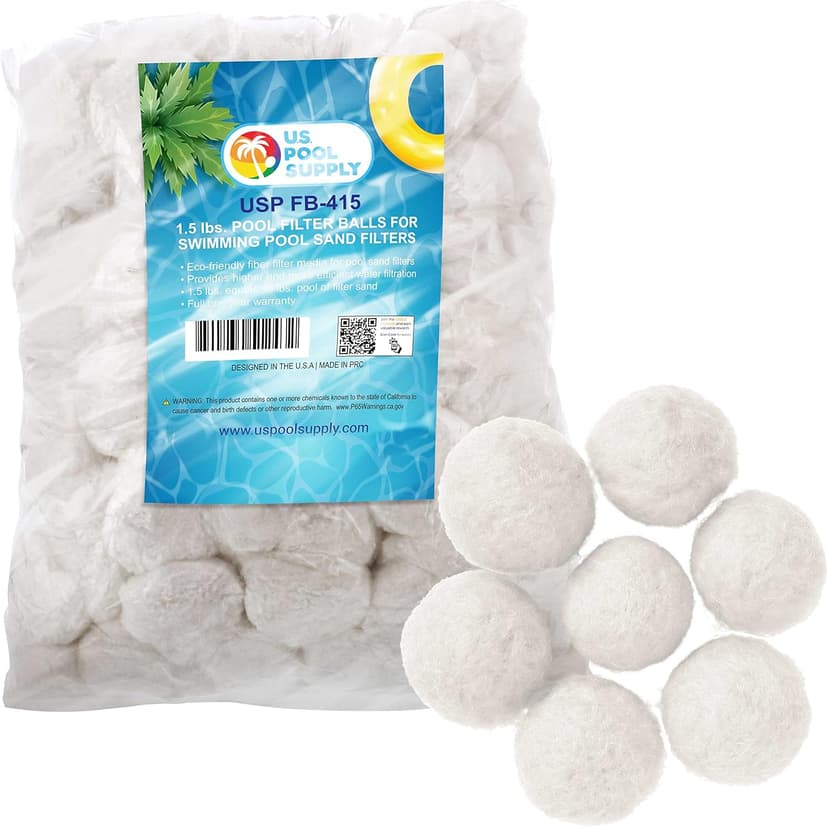 U.S. Pool Supply 1.5 lbs Pool Filter Balls - Eco-Friendly Fiber Filter Media for Swimming Pool Sand Filters (Equals 50 lbs Pool Filter Sand) - Higher & More Efficient Water Filtration Sand Replacement