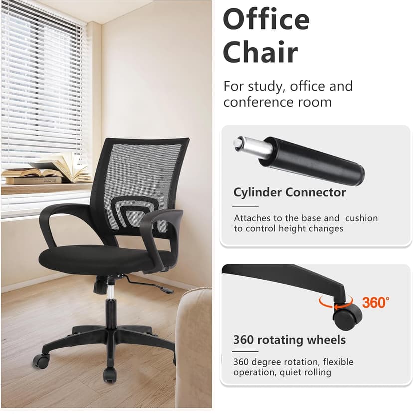 PayLessHere Home Office Chair Desk Computer Chair Adjustable Ergonomic Lumbar Support Armrest Executive with High Density Mesh 360 Degree Swivel Chair for Men Women Adults, Black