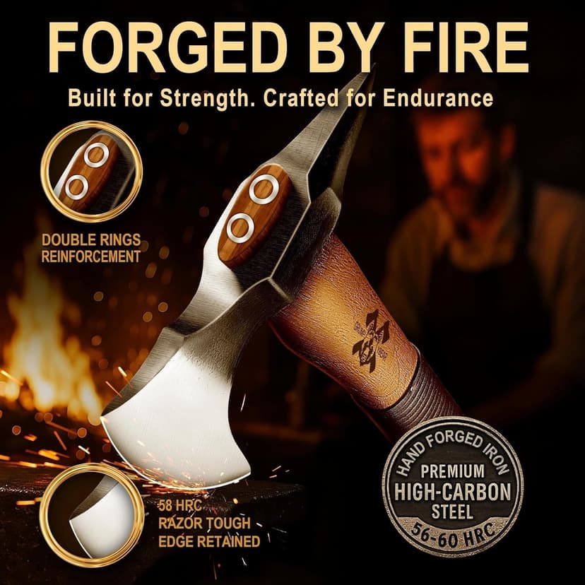 Grumpy Bear 15" Camping Hatchet, Survival Axe with Sheath, High Carbon Steel and Wood Handle, Anti-Slip Grip – Ideal for Bushcraft, Wood Splitting & Outdoor Adventures