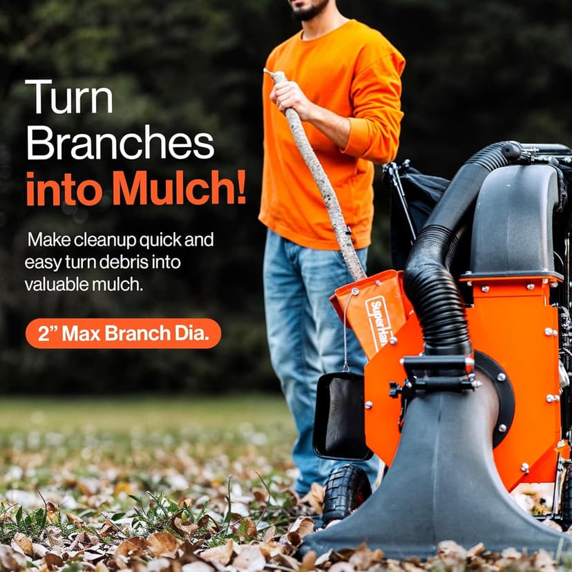 SuperHandy Leaf Vacuum & Wood Chipper – 7HP 209cc Gas Engine, 10:1 Mulch Ratio, 6-Bushel Collection Bag, 13.4" Impeller, Walk-Behind Vacuum Mulcher with Castor Wheels for Lawn & Yard Cleanup