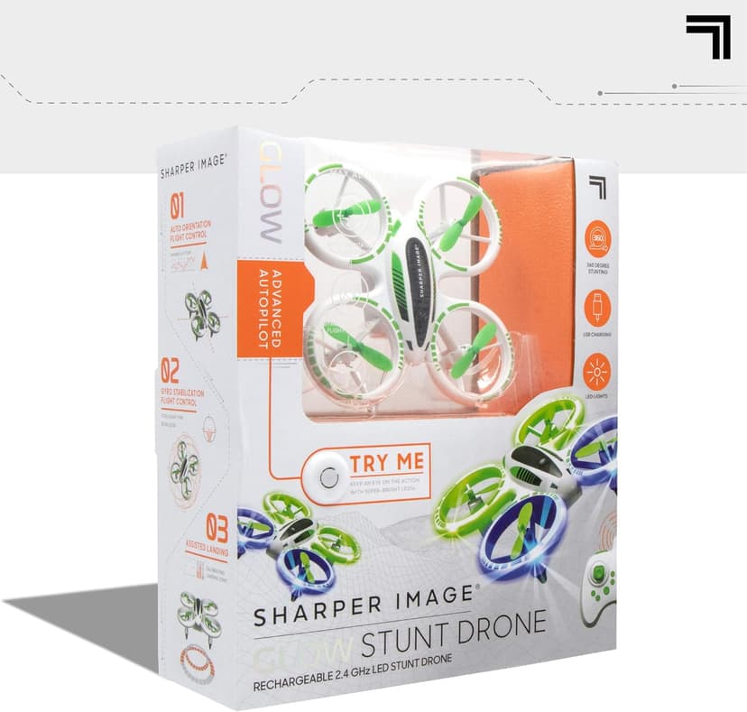 SHARPER IMAGE 2.4GHz RC Glow Up Stunt Drone with LED Lights, Mini Remote Controlled Quadcopter with Assisted Landing, Small Plane for Kids and Beginners, Wireless and Rechargeable
