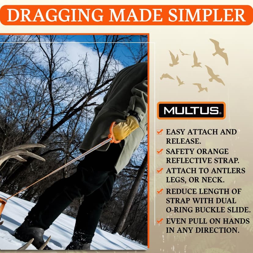 MULTUS Deer Drag Rope & Strap - Heavy Duty Deer Puller for Hunting - Unique Gifts for Hunters, Dad, Men Who Have Everything - Hunting Essentials & Accessories
