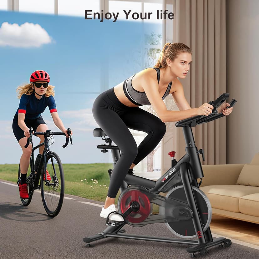 Exercise Bike for Home – 350LB Indoor Cycling Bike, Silent Stationary Spin Bike with App Sync, Adjustable Seat, LCD Monitor, Smooth & Quiet for Cardio Workout