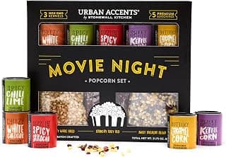 Urban Accents MOVIE NIGHT Popcorn Kernels and Popcorn Seasoning Variety Pack (set of 8) - 3 Non-GMO Popcorn Kernel Packs and 5 Gourmet Popcorn Snack Seasoning