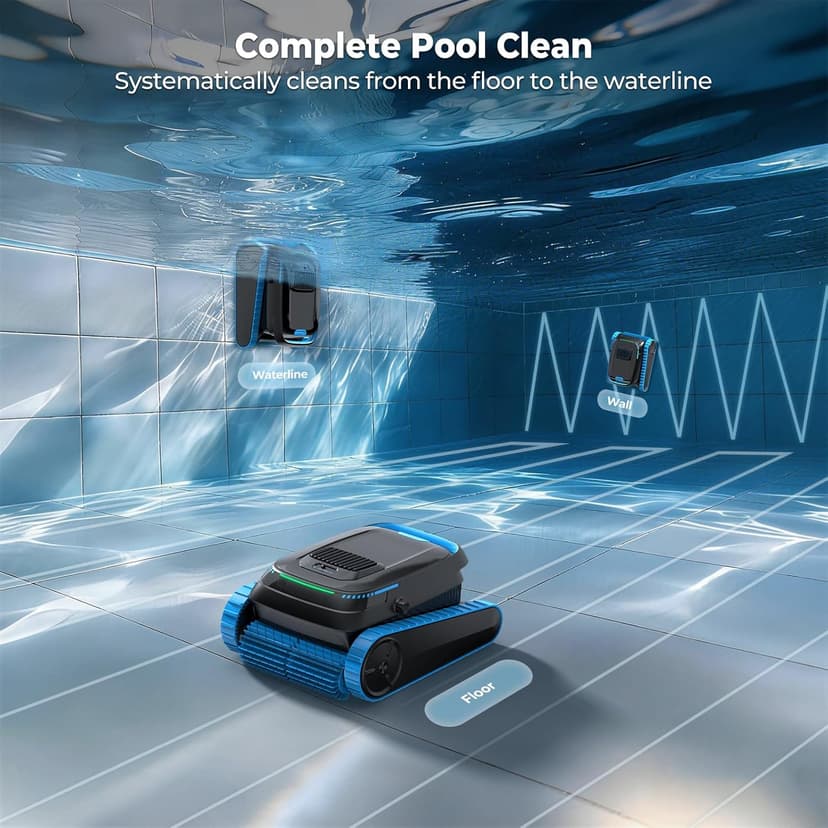 Cordless Robotic Pool Cleaner, 5,000 GPH with 150μm Filter, Floor/Wall/Waterline Cleaning, Smart Zigzag Navigation, 5,200mAh Battery, App-Controlled Presets for Inground & Above Ground Pools