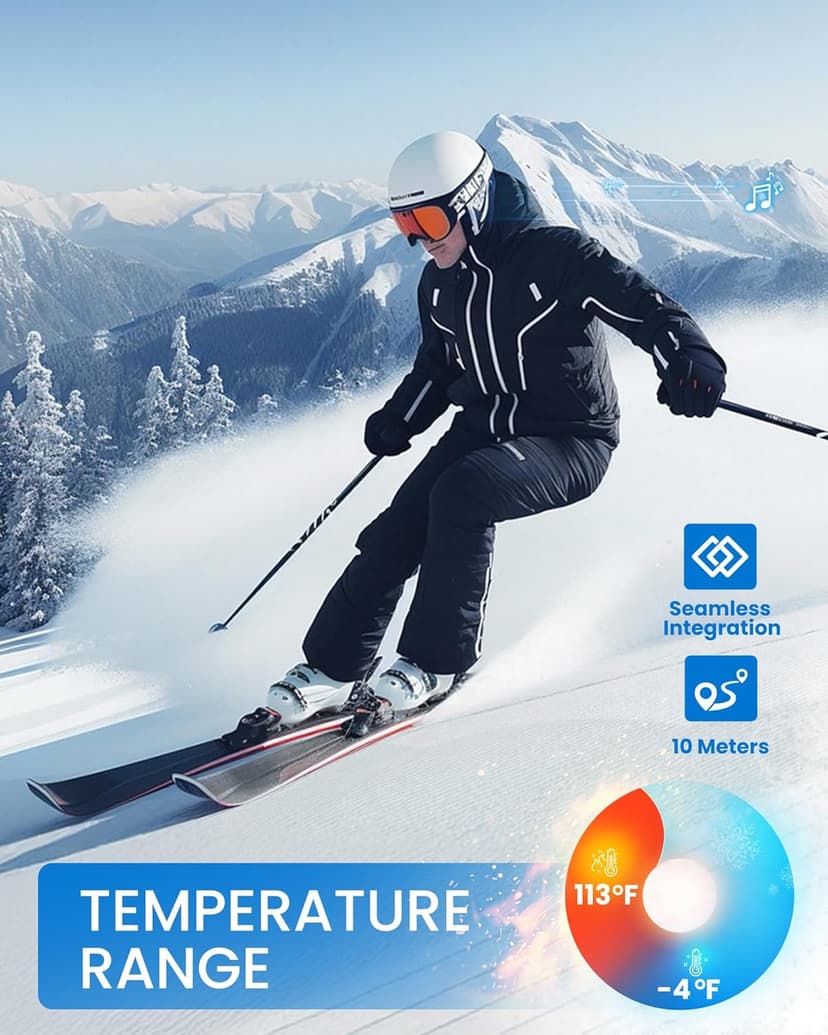 OutdoorMaster Update Ski Helmet Headphones, True Wireless Bluetooth with Storage Case, Drop-in HD Speaker Chip Compatible with Audio Ready Snowboard Helmets with Built-in Mic - Navy Blue