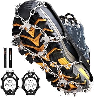Cimkiz Crampons Ice Cleats Traction Snow Grips for Boots Shoes Women Men Anti Slip 19 Stainless Steel Spikes Safe Protect for Hiking Fishing Walking Climbing Mountaineering