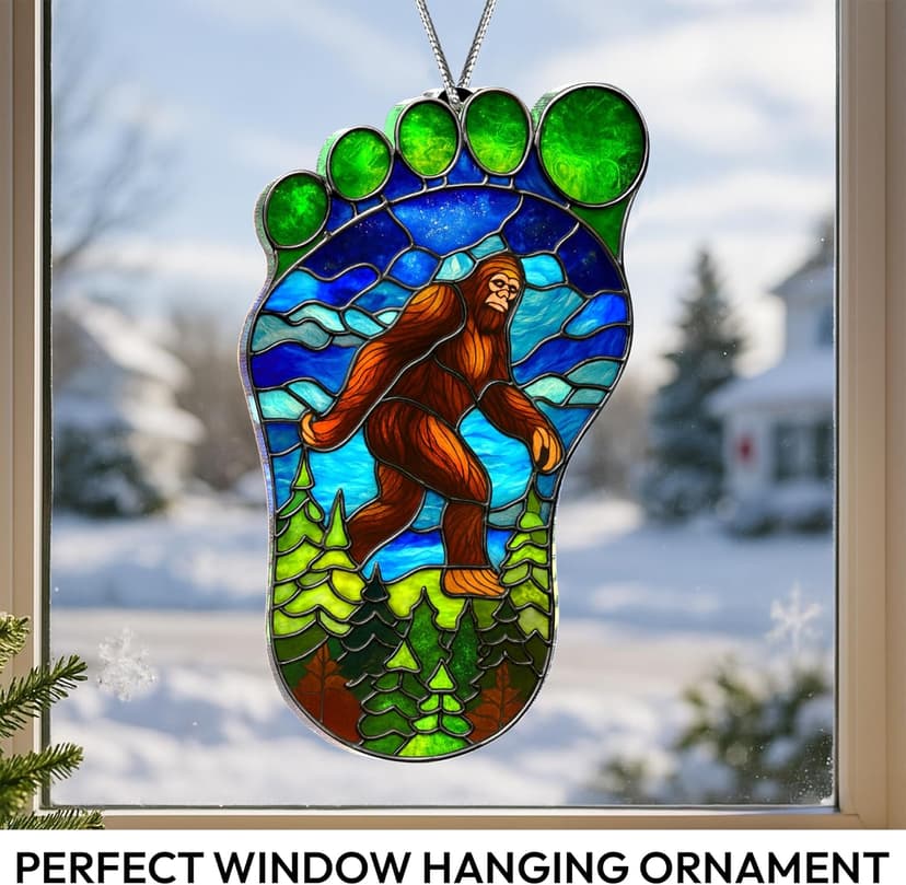 Bigfoot Suncatcher Ornament, Sasquatch Gifts for Friends, Camping Ornaments for Christmas Tree, Gifts for Bigfoot Lovers, Supernatural Funny Stocking Stuffers for Men Women (Suncatcher)