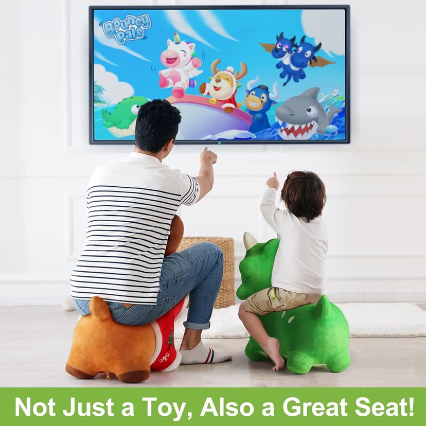 Outside Inflatable Riding Plush Triceratops Bouncing Horse Hopping Toy, Cool Birthday Gifts Age 2 3 4 5 6 Year Old Boy Girl Bouncy Pals Toddler Dinosaur Hopper Toy, Kids Outdoor Ride on Bounce Animal B09B1QZLXW