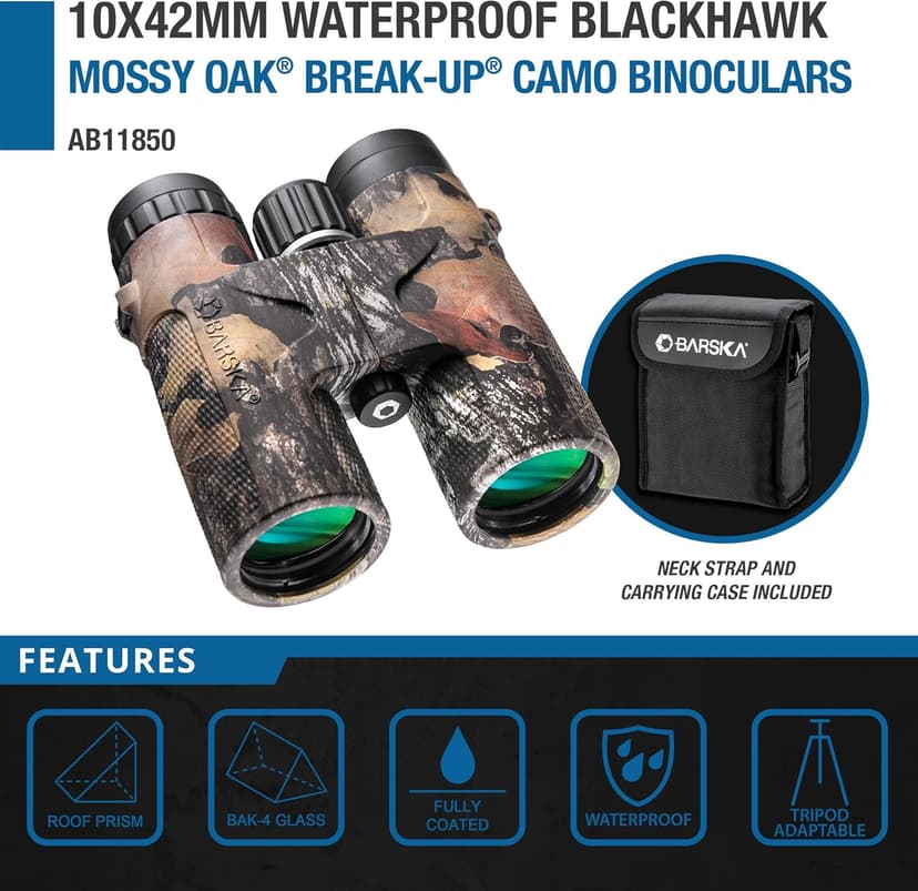 Barska Blackhawk 42mm Binoculars – Waterproof Fogproof, BAK-4 Prism, Multi-Coated Optics, Rugged Rubber Armor, for Hunting, Bird Watching & Outdoor Use