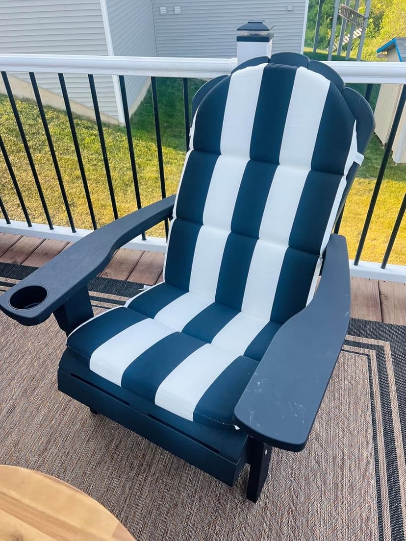 Crestlive 50x19.6 Inch Adirondack Chair Cushion Set of 2, Water Repellent, Fade Resistant, High Back Outdoor Rocking Chair Cushion for Patio, Black White Stripe