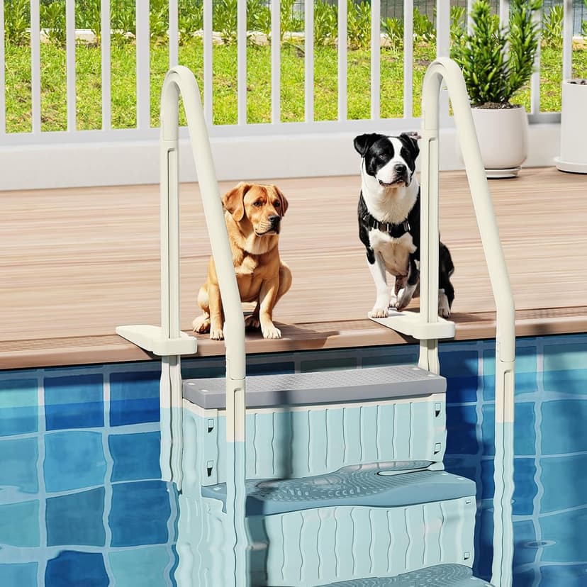 VINGLI Pool Ladder Heavy-Duty Safety Step for Above Ground Pools Stair Entry System with Handrails, Beige and Grey (Beige &Gray, 4 Steps)