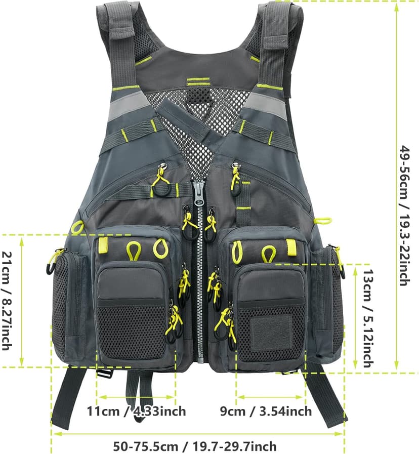 Gonex Fly Fishing Vest for Men Women, Comfortable Adjustable Fishing Vest with Multi-Pockets Reflective Stripes