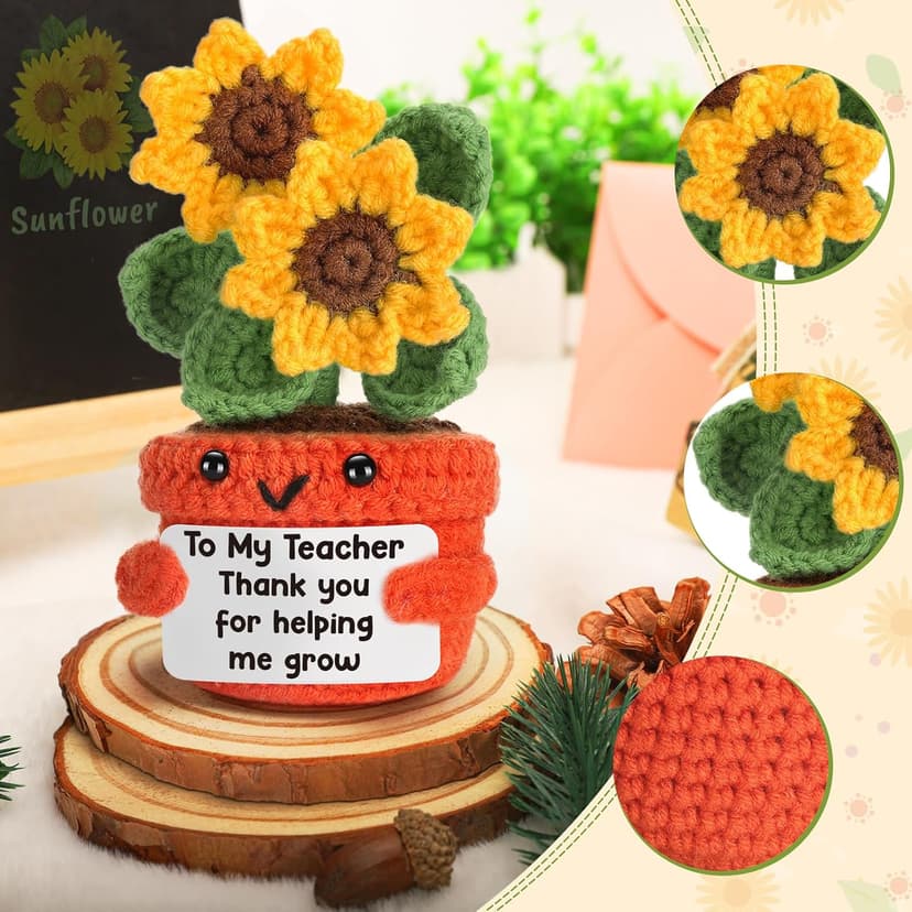 Help Me Grow Teachers Day Graduation Small Handmade Crochet Sunflower Last Day of School Valentines Easter Gift for Teacher Teacher Back to School Christmas Appreciation Gifts Thank You Teacher B0F21M6HP4