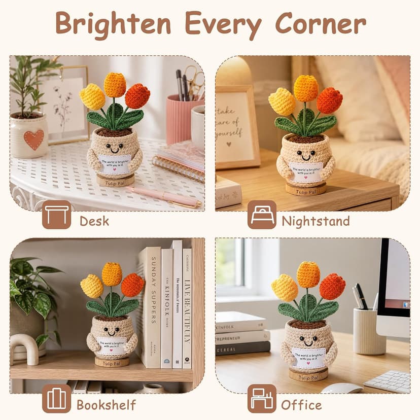 Positive Crochet, Appreciation Gifts for Coworkers, Employees, Boss, Friends, Nurses, Teachers, Retirement, Farewell (Orange) INSPRING Thank You Gifts for Women, Emotional Support Crochet Tulips Flower B0HC3DHJYS