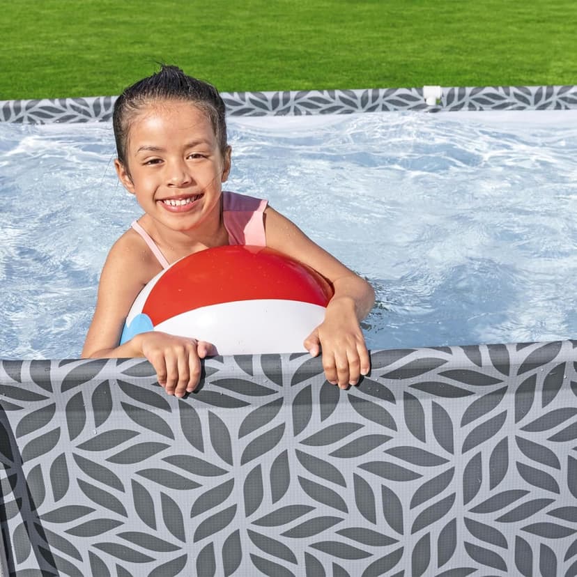 Bestway Steel Pro Rectangular Swimming Pool Above Ground Outdoor Backyard Framed Pool Set with 330 Gallon Filter Pump, 12' x 6' 7" x 26", Gray
