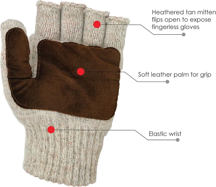 Illinois Glove Company 360 Rag Wool Glomitt Flip Mitten 3M Thinsulate Lined Tan