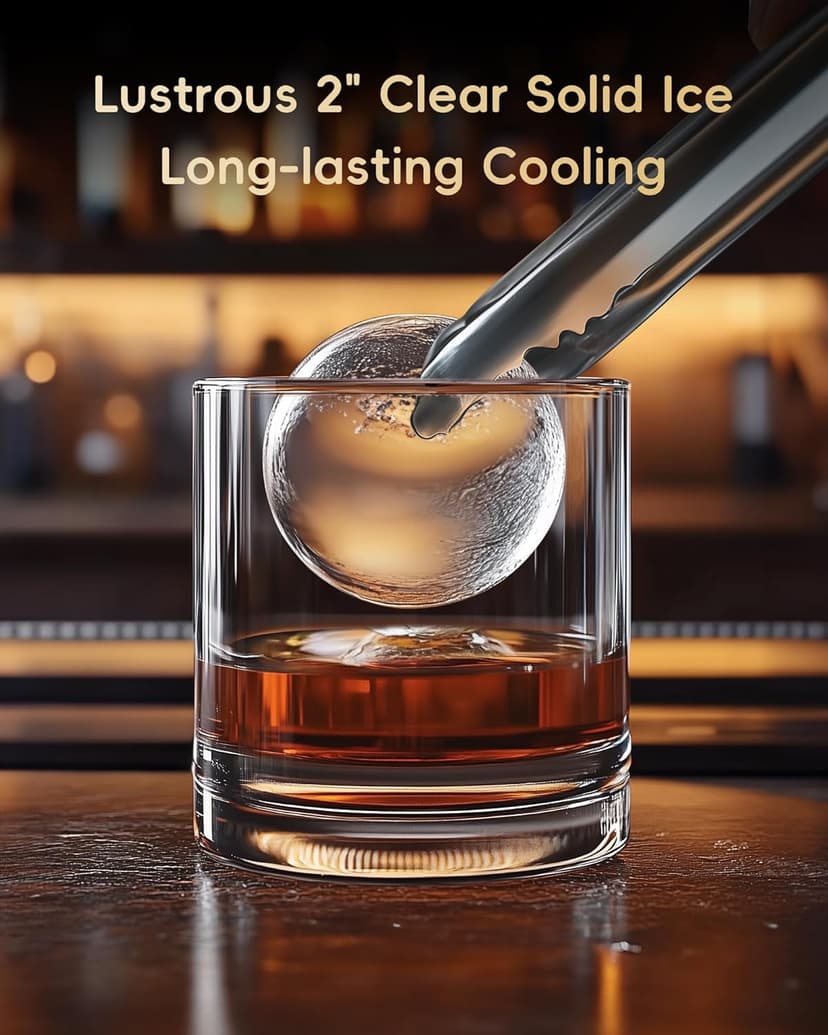ecozy 2" Clear Ice Ball Maker Countertop with CrystalFlux Technology, 4 pcs in 40 Mins, 144 pcs/Day, Sphere Ice Maker with Automatic Water Supply, Self-Cleaning, Enhanced Insulation for Whiskey Bar