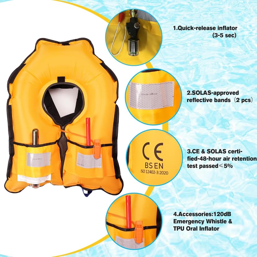 Inflatable-Life-Jacket| Lightweight Life-Vest for Adults| Automatic Inflatable-PFD| Supports up to 300 lbs