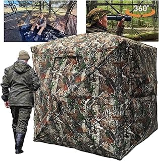 FUNHORUN Hunting Blind with Floor Mat, 360 Degree See Through Ground Blind with Carrying Bag, 2/3/4 Person Pop Up Camouflage Tent Portable Concealed Shelter