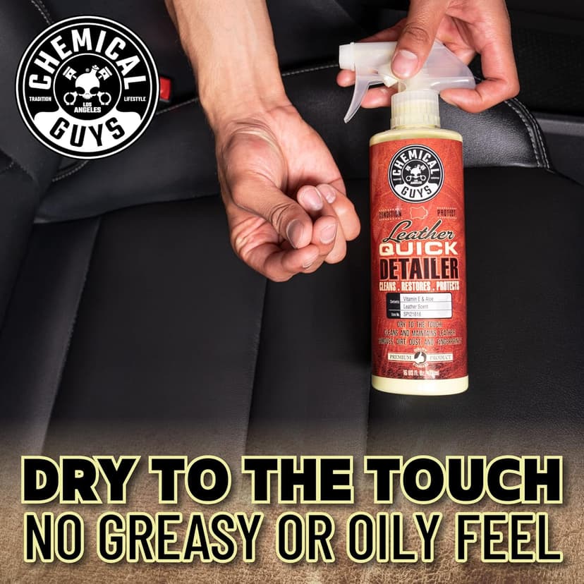 Chemical Guys Leather Quick Detailer - Interior Cleaner and Conditioner for Natural, Synthetic, Pleather, and More, Safe for Car Seats, Furniture, Apparel, Shoes & Boots, Leather Scented - 16 fl oz