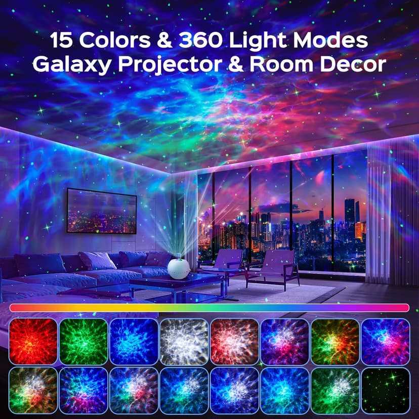 Birthday,Christmas,7 Brightness,Green Star,4 Speed,Bluetooth,Remote,Timer,Teen,Bedroom Decor,Party,Relax,Led Lights,Lava Lamp One Fire Galaxy Projector,15 Colors,Gifts for Girls&Women&Boys,White Noise B0DCYLKPWB