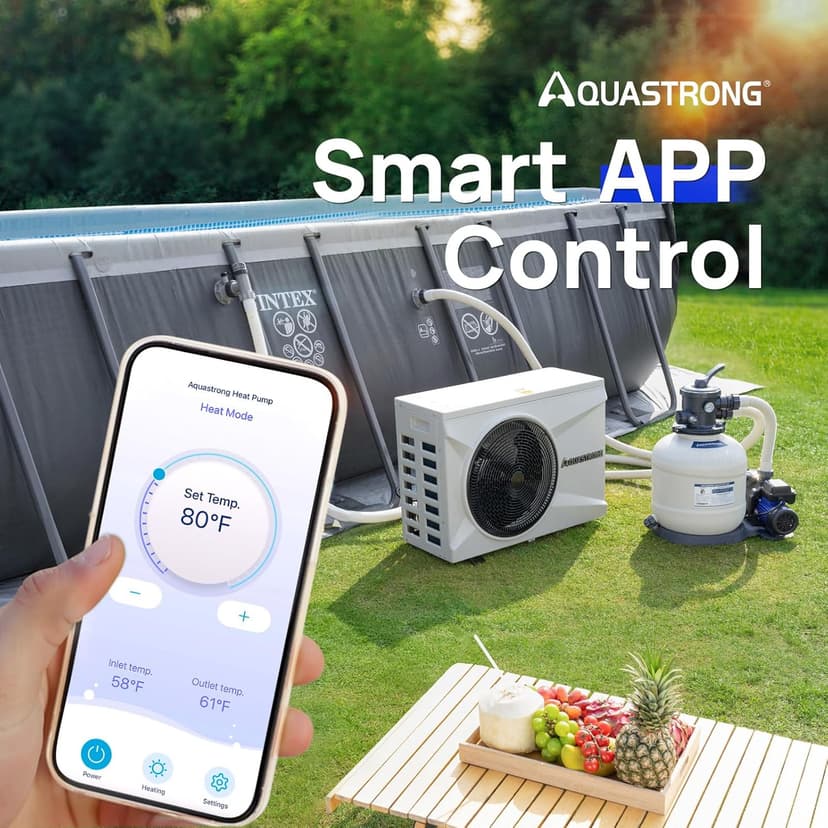 AQUASTRONG Inverter Swimming Pool Heat Pump,Pool Heater for Above Ground and Inground Pool Heating and Cooling Pool Heater, Smart WiFi Control Pools Up to, 7000 Gallons
