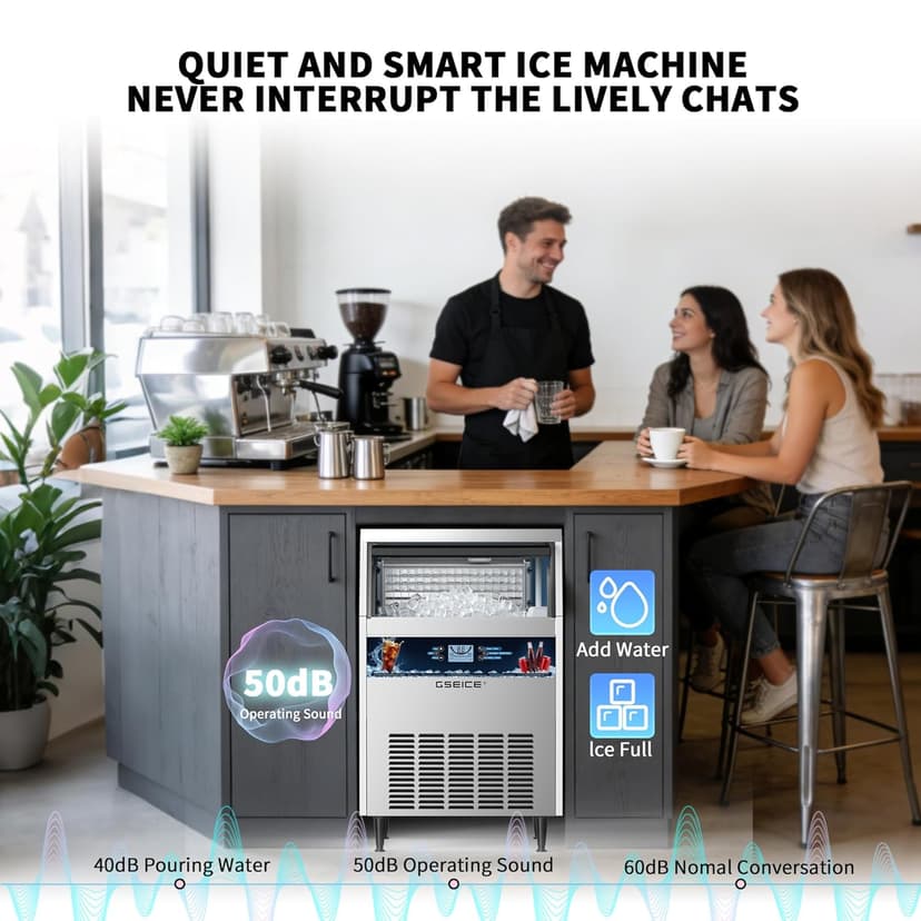Commercial Ice Maker Machine, 300 lbs/24h with 70 lbs Storage, 126 Ice Cubes in 15 Mins, ETL FCC, Under Counter Ice Maker with LED Display, 24H Timer, Smart Reminder, for Cafe Bar Restaurant