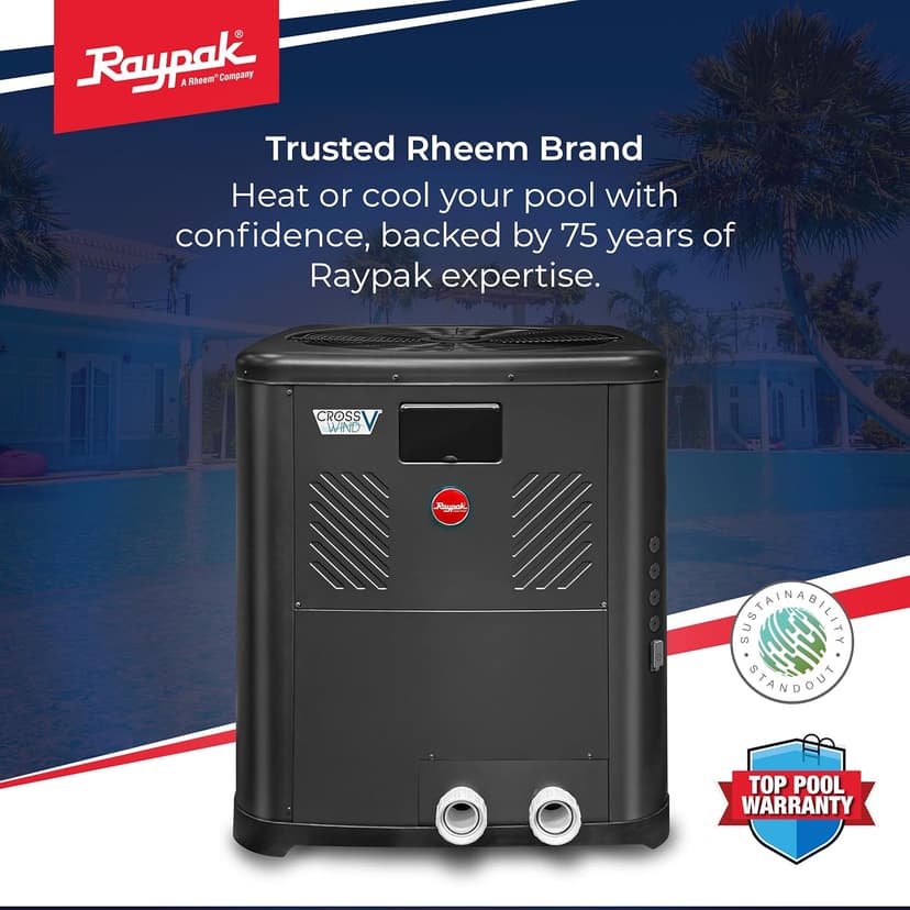 Raypak Crosswind V Deluxe Pool Heat Pump - Spa and Pool Heater with Cool Mode, Free Wi-Fi for Fleet Monitoring for Above Ground and In-Ground Pools